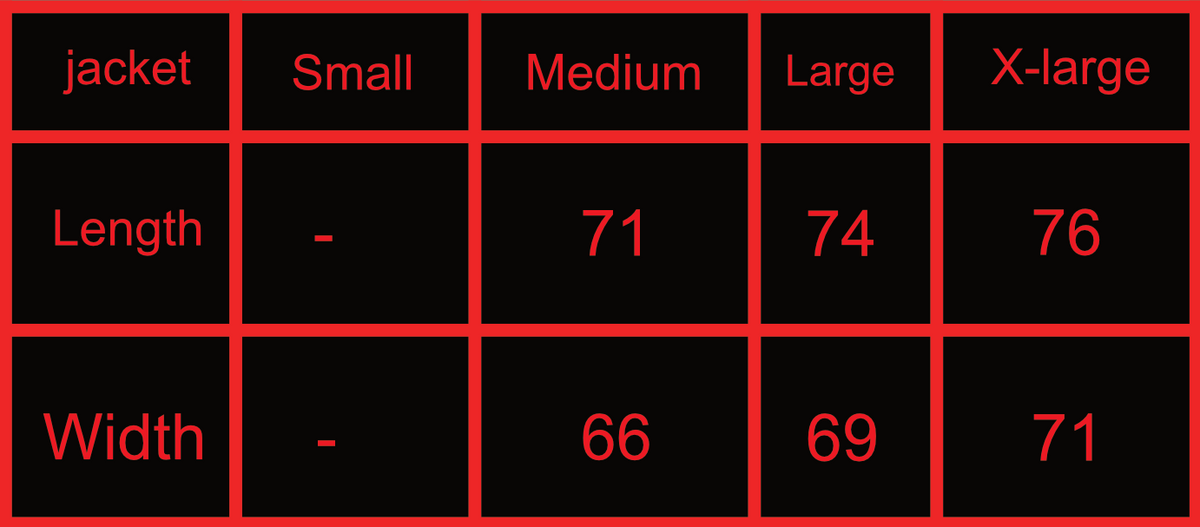 Size chart 1