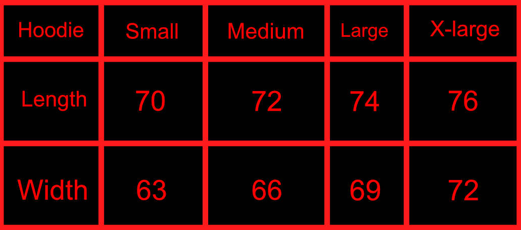 Size chart 1